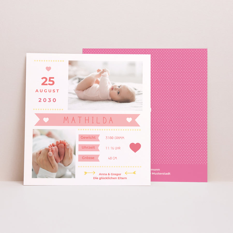 Geburtskarte Quadrat Minibrief foto