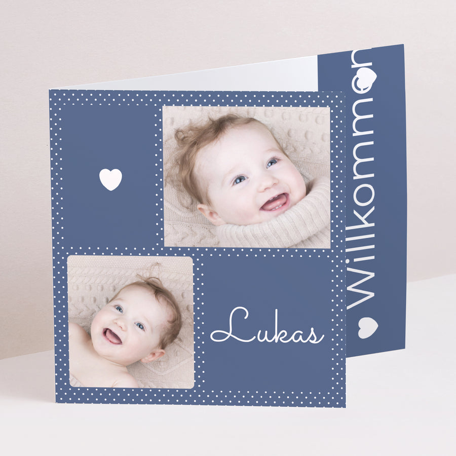 Geburtskarte Asymmetrische Zweiflügeltür Zeitloses Blau foto