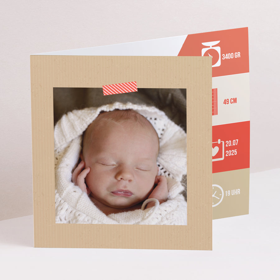 Geburtskarte Asymmetrische Zweiflügeltür Geburtsticket foto