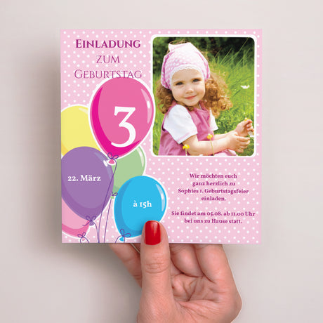 Beilegekarte Kindergeburtstag Quadrat Luftballons