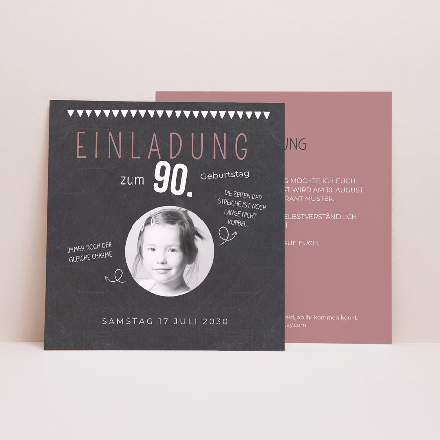 Beilegekarte Geburtstag Erwachsener Quadrat 90 Jahre Schiefer foto