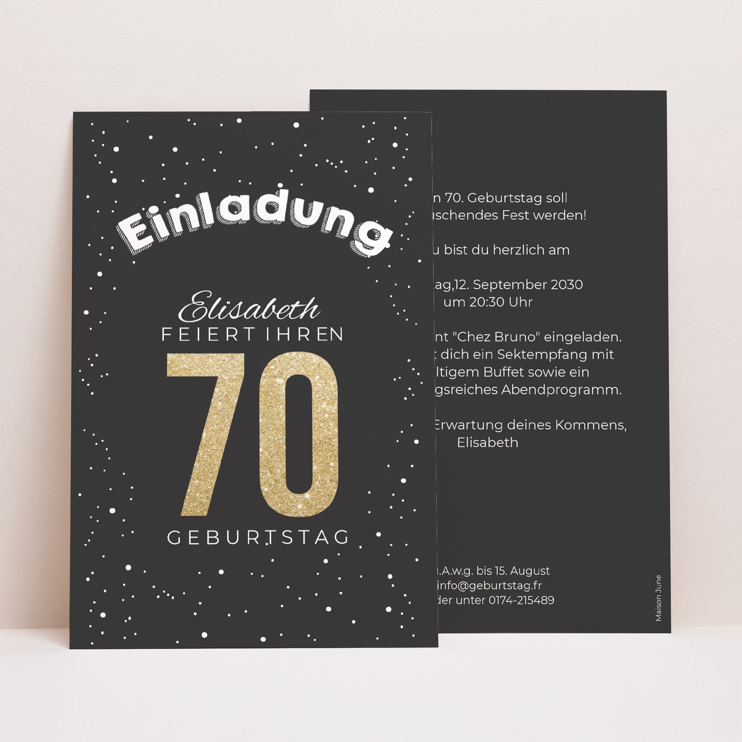 Einladungskarte Geburtstag PortraitPorträt 70 vergoldet foto N° 1