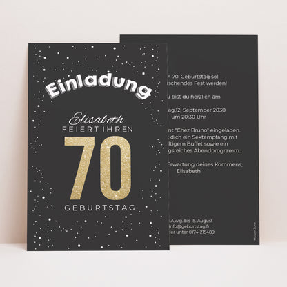 Einladungskarte Geburtstag PortraitPorträt 70 vergoldet foto N° 1