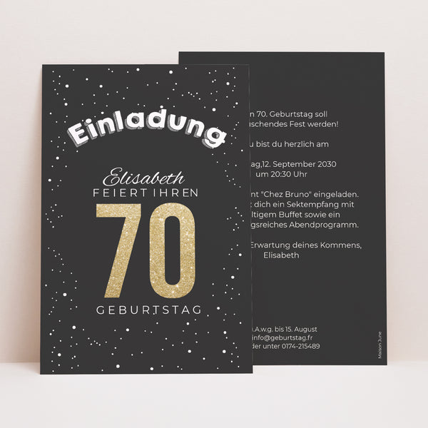 Einladungskarte Geburtstag PortraitPorträt 70 vergoldet foto
