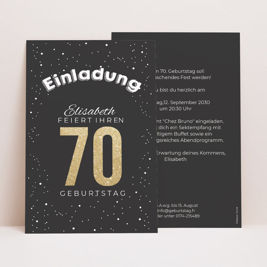 Einladungskarte Geburtstag PortraitPorträt 70 vergoldet foto