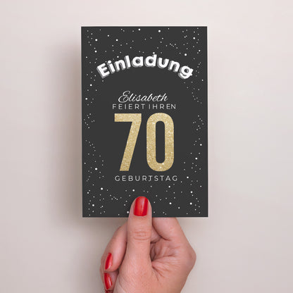 Einladungskarte Geburtstag PortraitPorträt 70 vergoldet foto N° 2