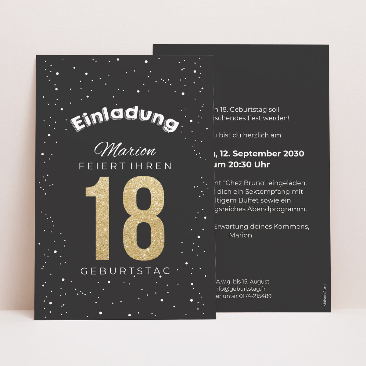 Einladungskarte Geburtstag PortraitPorträt 18 vergoldet foto
