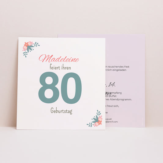 Einladungskarte Geburtstag Quadrat 80 hübsche Blumen foto