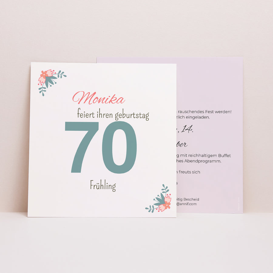 Beilegekarte Geburtstag Erwachsener Quadrat 70 kleine Blumen foto