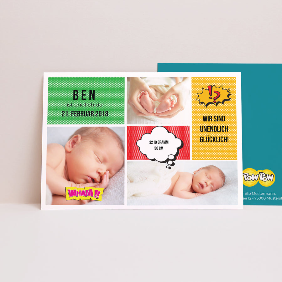 Geburtskarte Landschaft Comic des Glücks foto