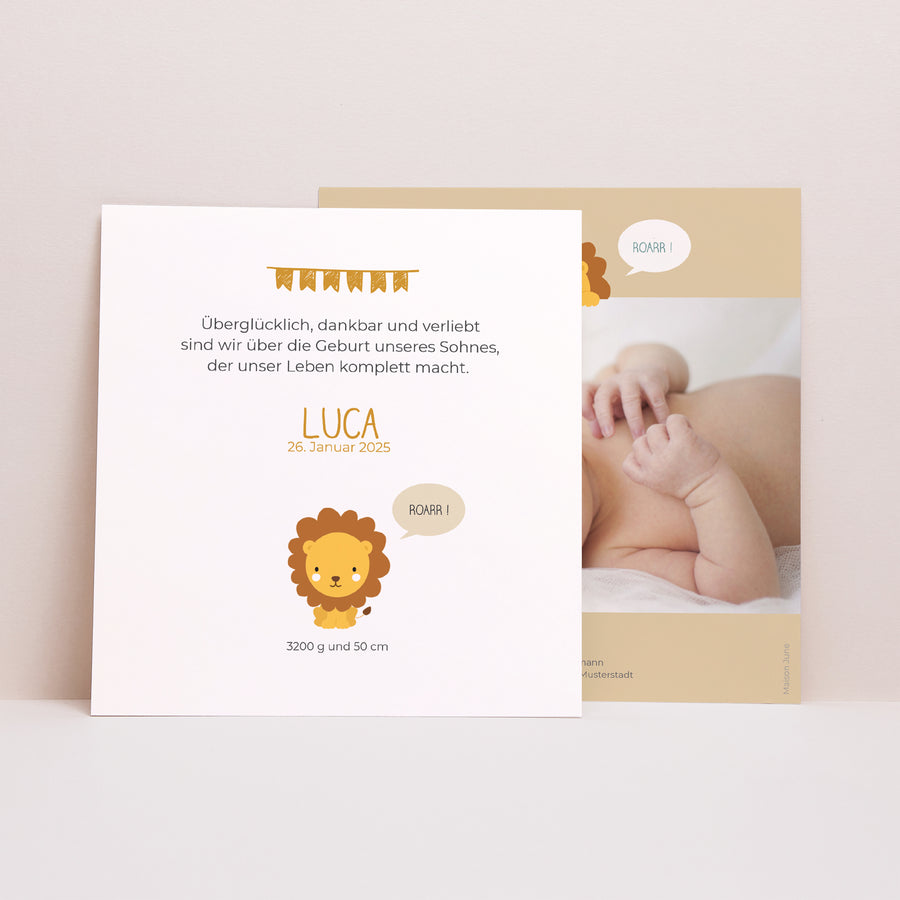 Geburtskarte Quadrat Der König des Dschungels foto