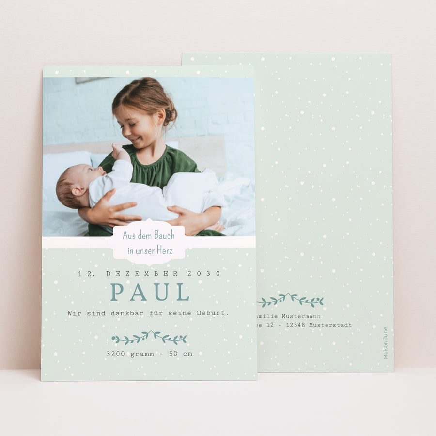 Geburtskarte PortraitPorträt Winter Baby foto
