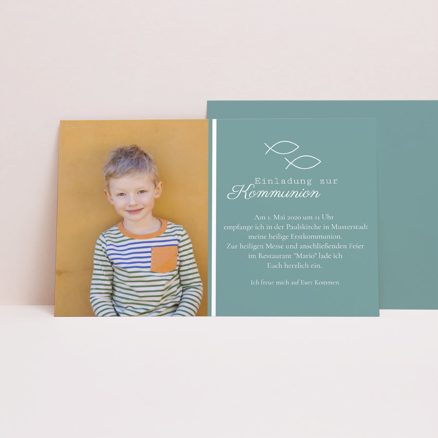 Einladungskarte Kommunion Landschaft Geistige Fischerei foto