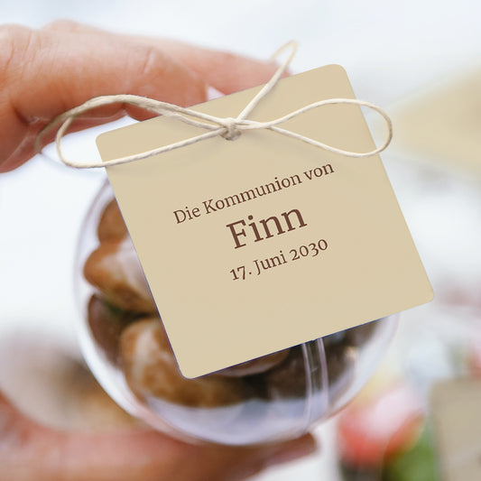 Geschenkbox Kommunion Kugel mit quadratischem Etikett Fromme Bilder foto