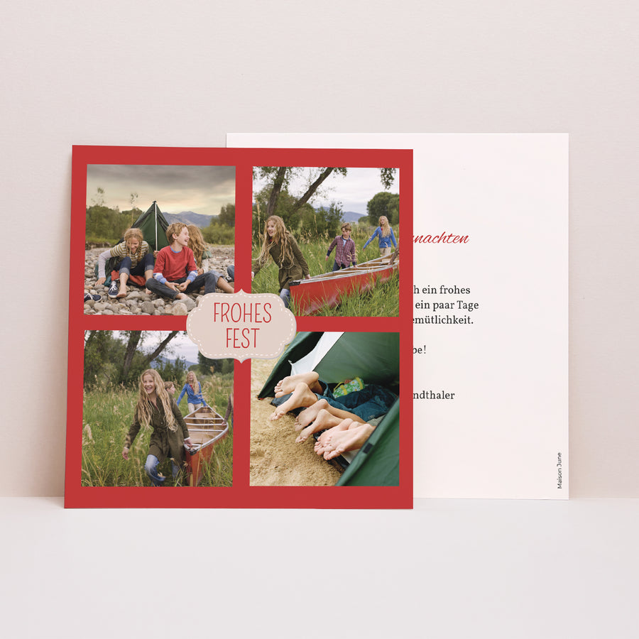 Weihnachtskarte Weihnachten Quadrat Rotes Quartett foto