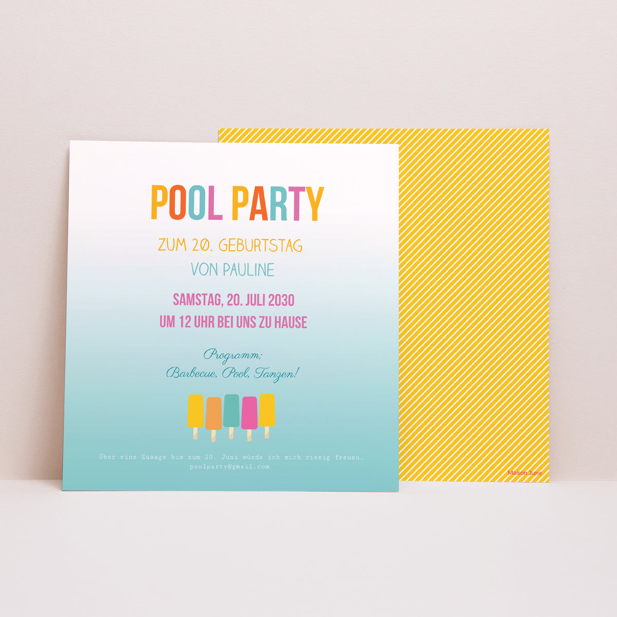 Einladungskarte Geburtstag Quadrat Pool Party foto