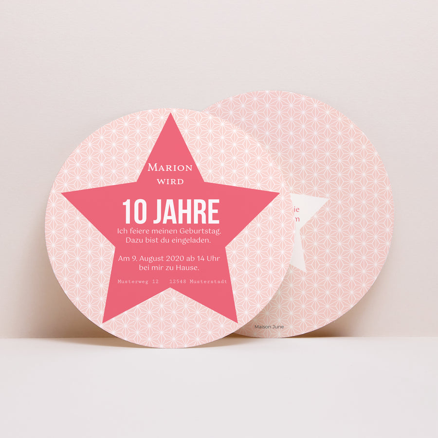 Beilegekarte Kindergeburtstag Rund Rosa Stern foto