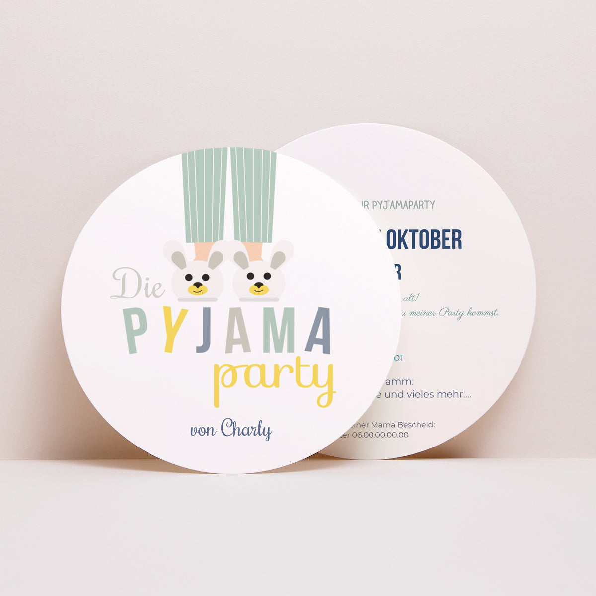 Einladungskarte Kindergeburtstag Rund Pyjama Party foto