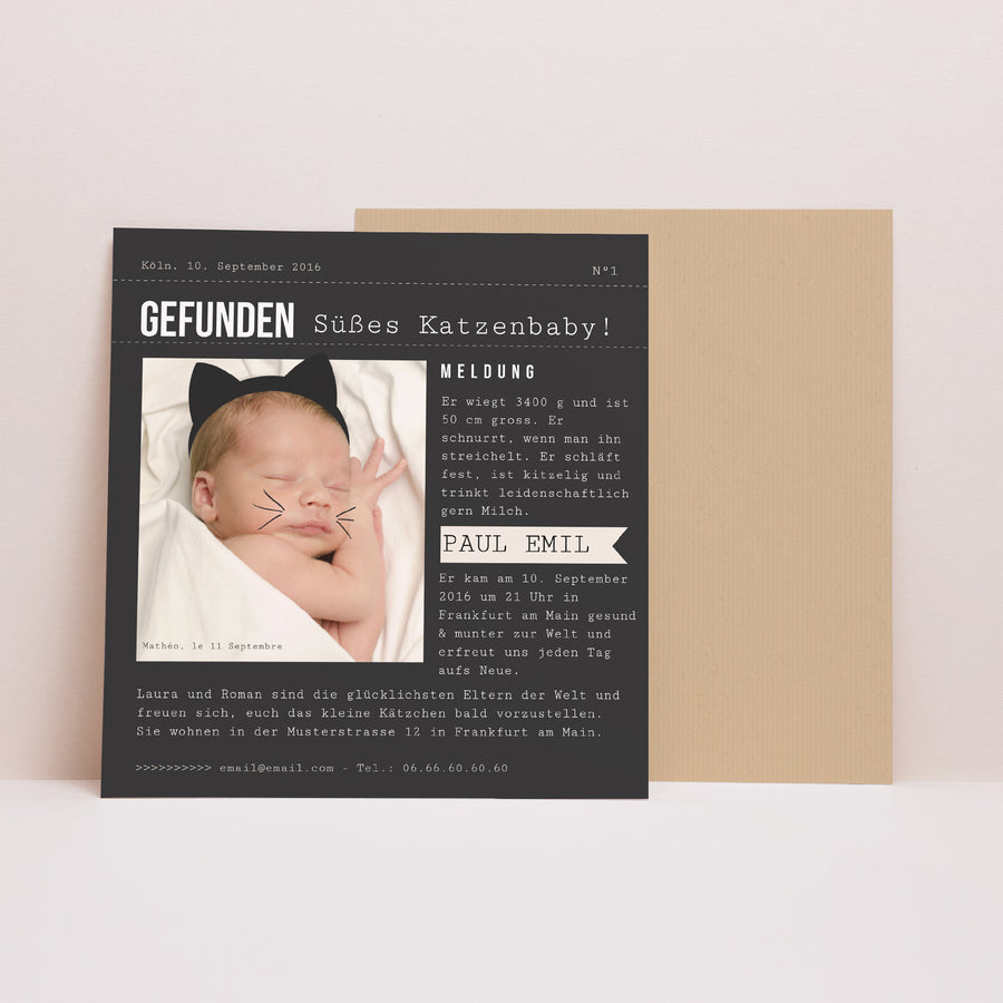 Geburtskarte Quadrat Niedliches Kätzchen foto