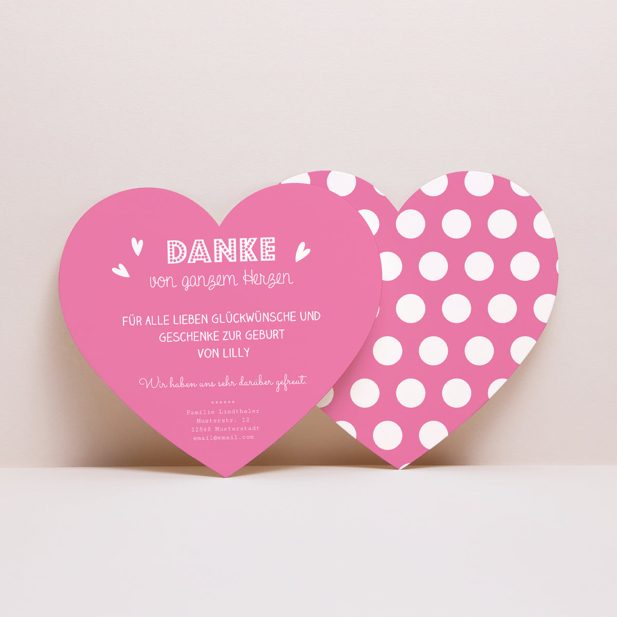 Dankeskarte Geburt Herz Kleines rosa Herz foto