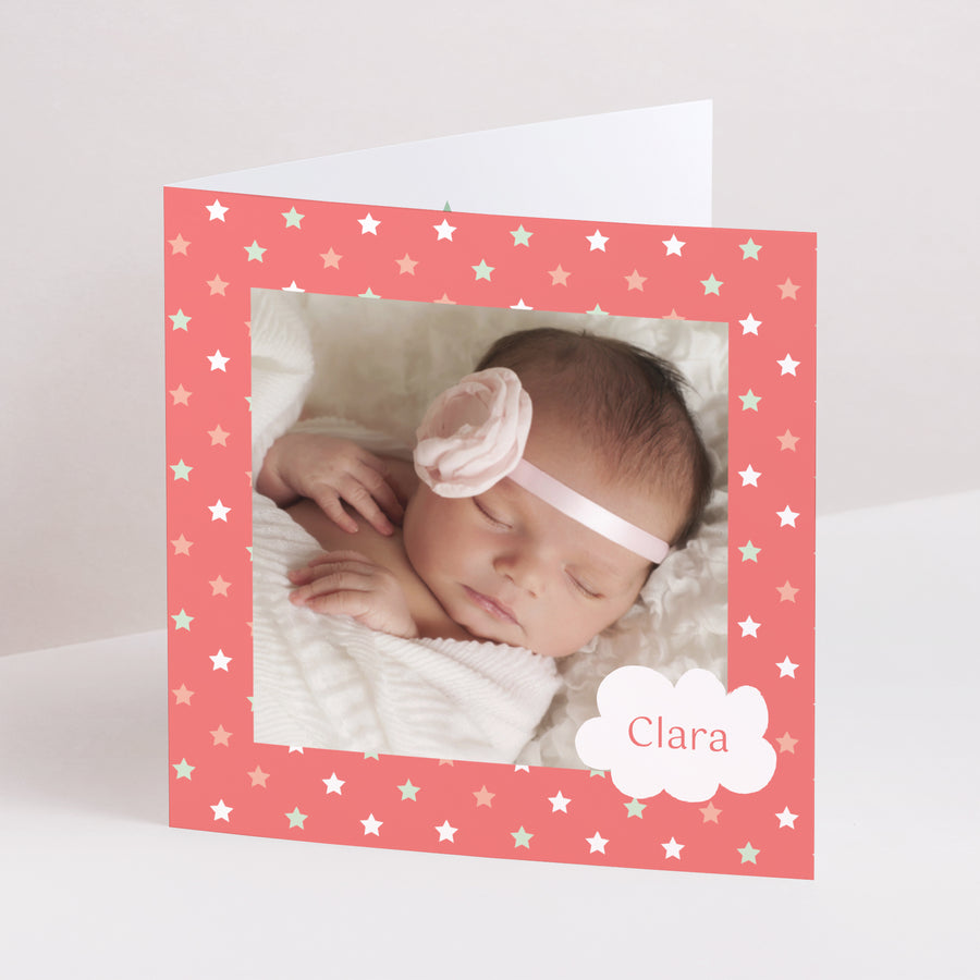 Geburtskarte Doppelflügiges Quadrat In den Sternen foto