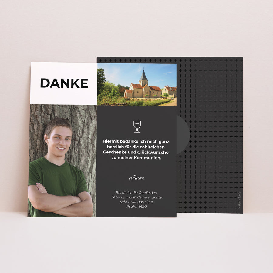 Dankeskarte Konfirmation Quadrat Sakrament, danke foto
