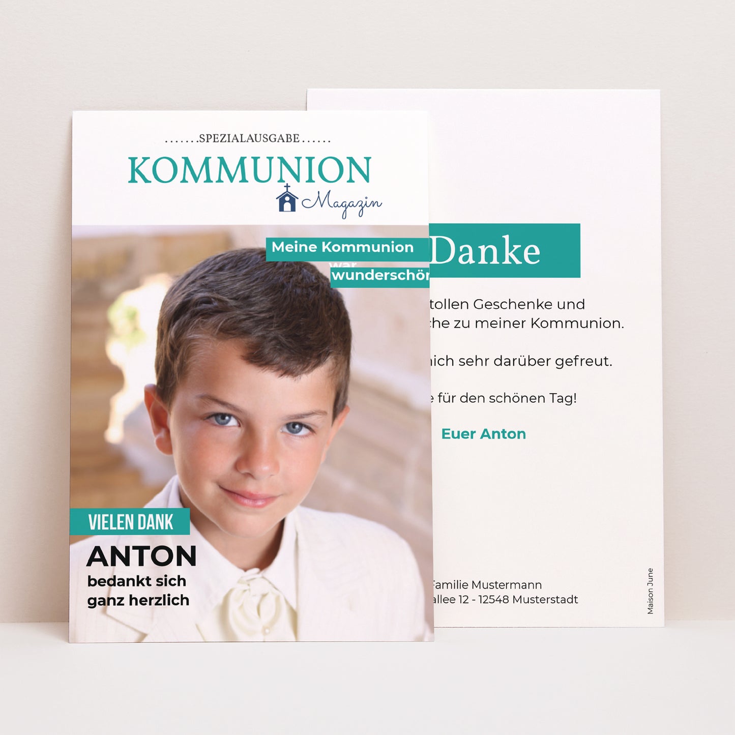 Dankeskarte Kommunion PortraitPorträt Magazin Kommunion, danke foto N° 1