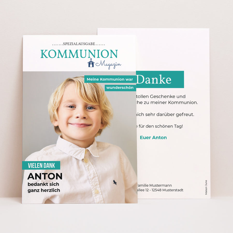 Dankeskarte Kommunion PortraitPorträt Magazin Kommunion, danke foto