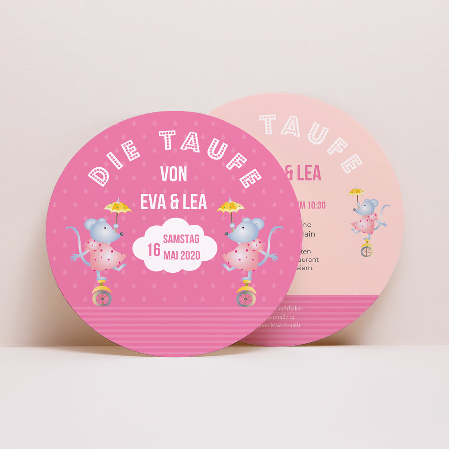 Taufeinladung Rund Meine Damen Mäuse foto