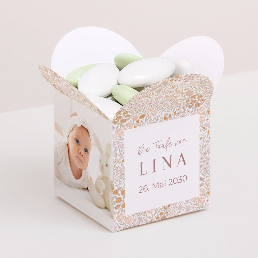 Geschenkbox Taufe Schmetterlingsöffnung Liberty Rose foto