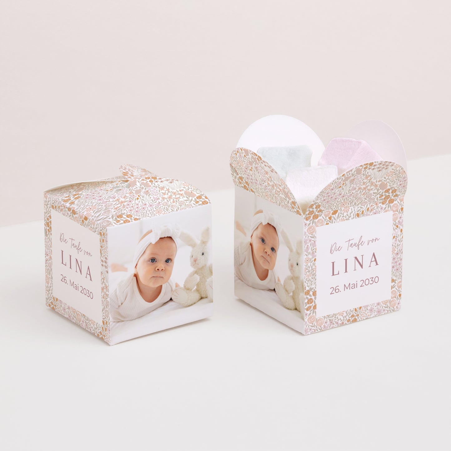 Geschenkbox Taufe Schmetterlingsöffnung Liberty Rose foto N° 1