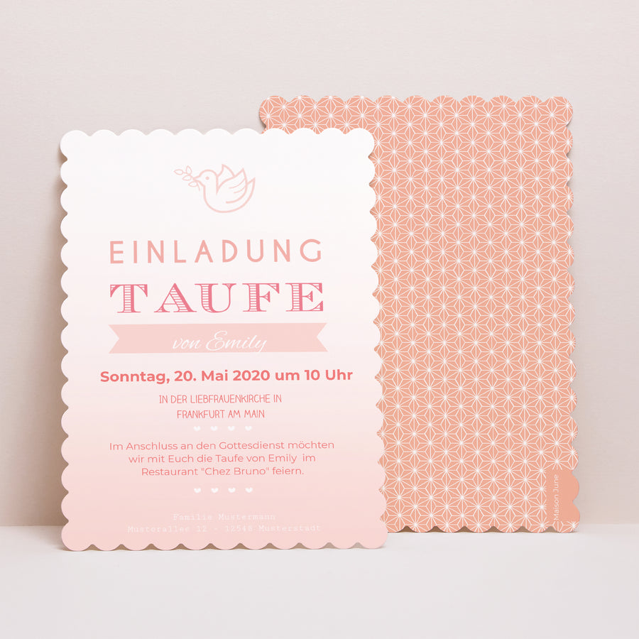 Taufeinladung Porträt, Keksränder Gradienteneffekt Rose foto
