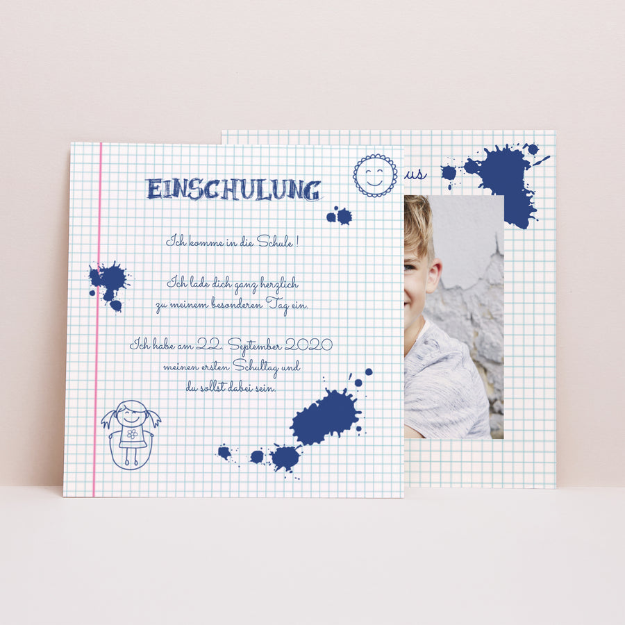 Einladungskarte Objekte Quadrat Schülertinte foto