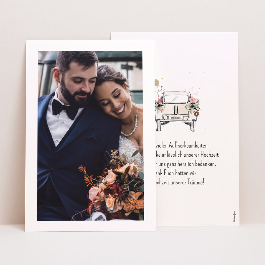Dankeskarte Hochzeit PortraitPorträt 2CV Citroen foto