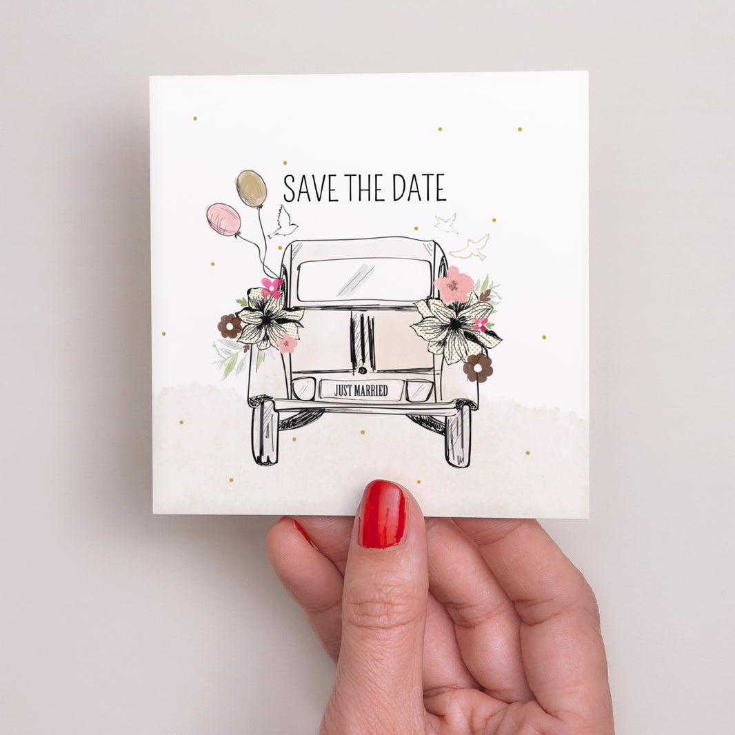 Save the date Karte Hochzeit Quadrat 2CV Citroen foto N° 2