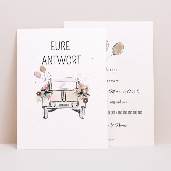 Antwortkarte Hochzeit Porträt 2CV Citroen foto