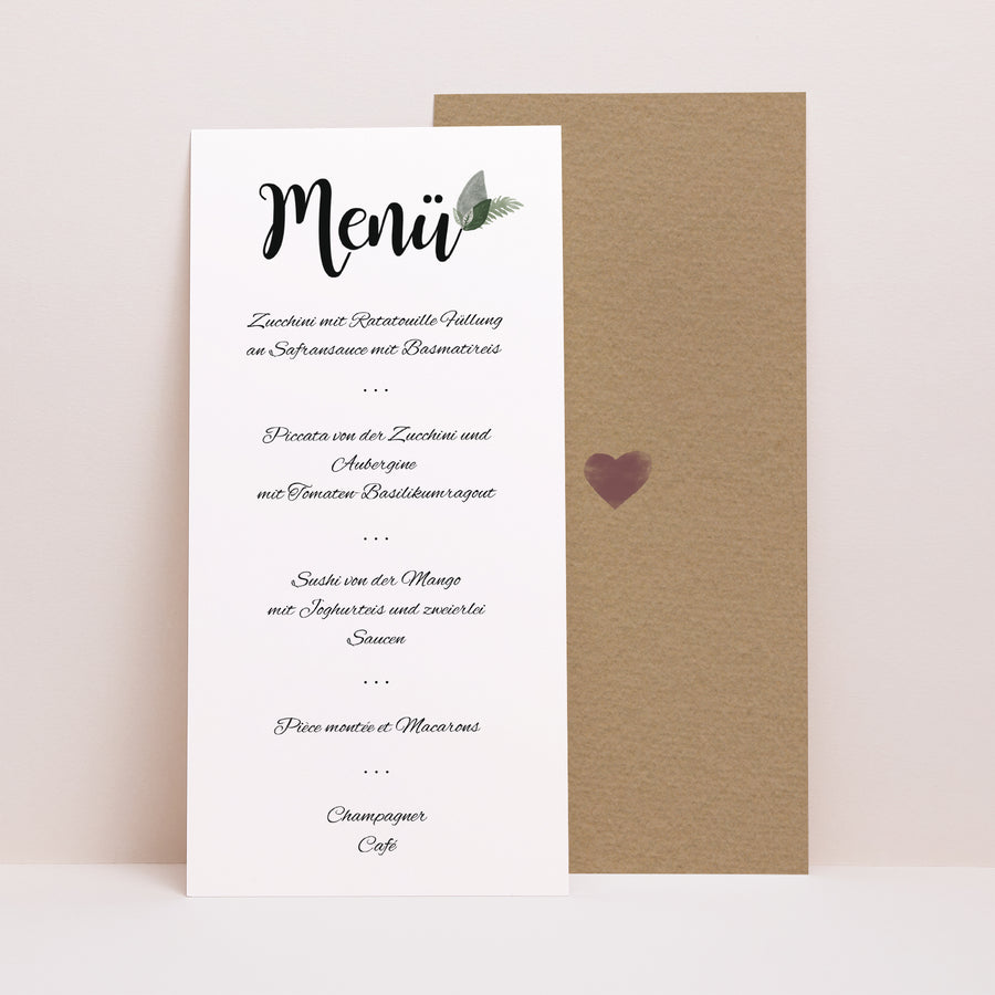 Menükarte Hochzeit Panoramatisches Porträt Vintage-Blumen foto