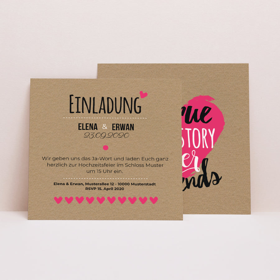 Beilegekarte Hochzeit Quadrat Love story foto