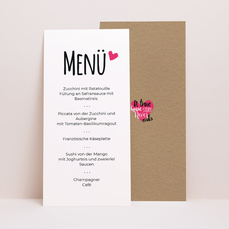 Menükarte Hochzeit Panoramatisches Porträt Love story foto