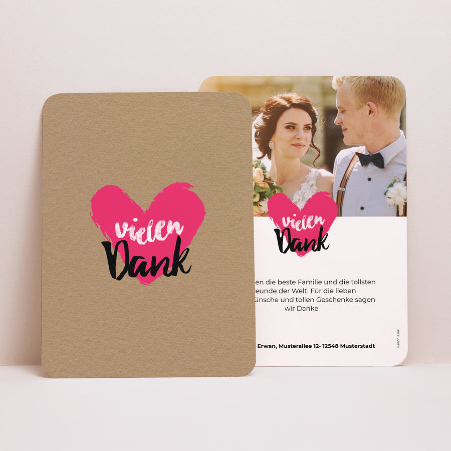 Dankeskarte Hochzeit Porträt, abgerundete Kanten Love story foto