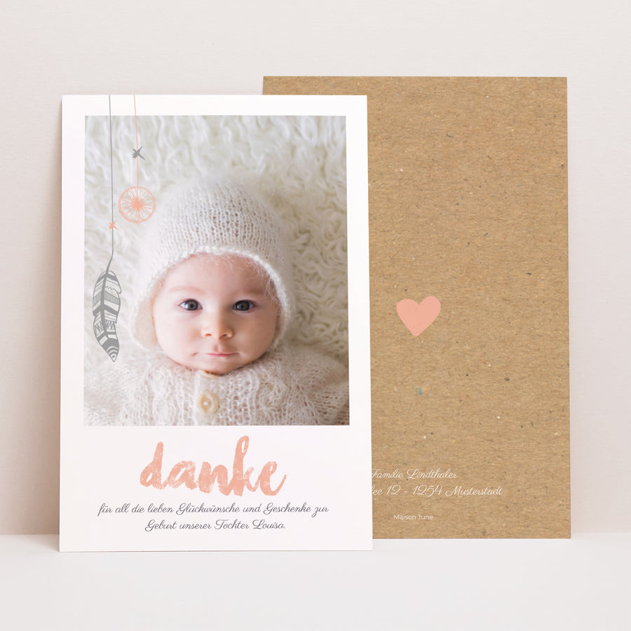 Dankeskarte Geburt PortraitPorträt Traumfänger Girly Duo foto