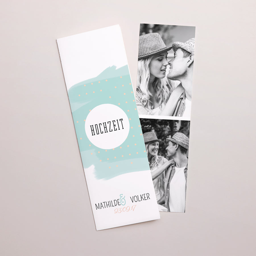 Hochzeitseinladung Fotoautomaten Lesezeichen Blumen Motive Spaß foto