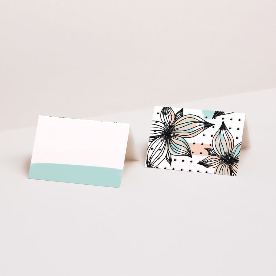 Tischkarten Hochzeit Quer Blumen Motive Spaß foto