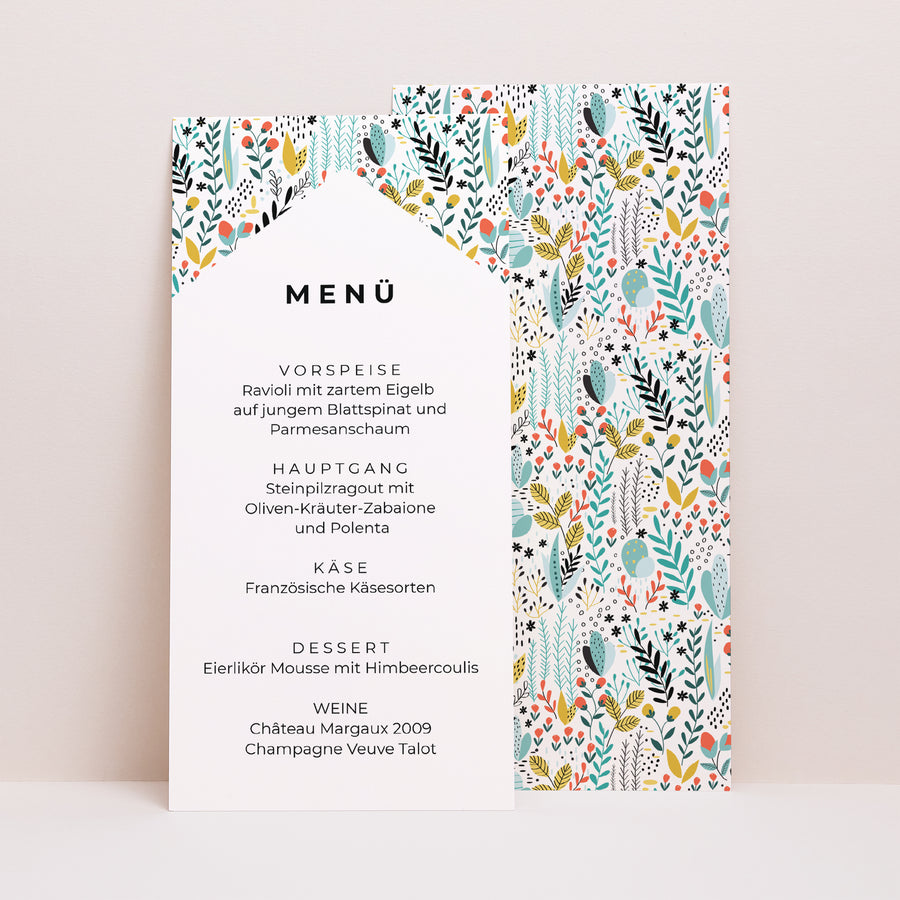 Menükarte Hochzeit Panoramatisches Porträt Wilde Wiese foto