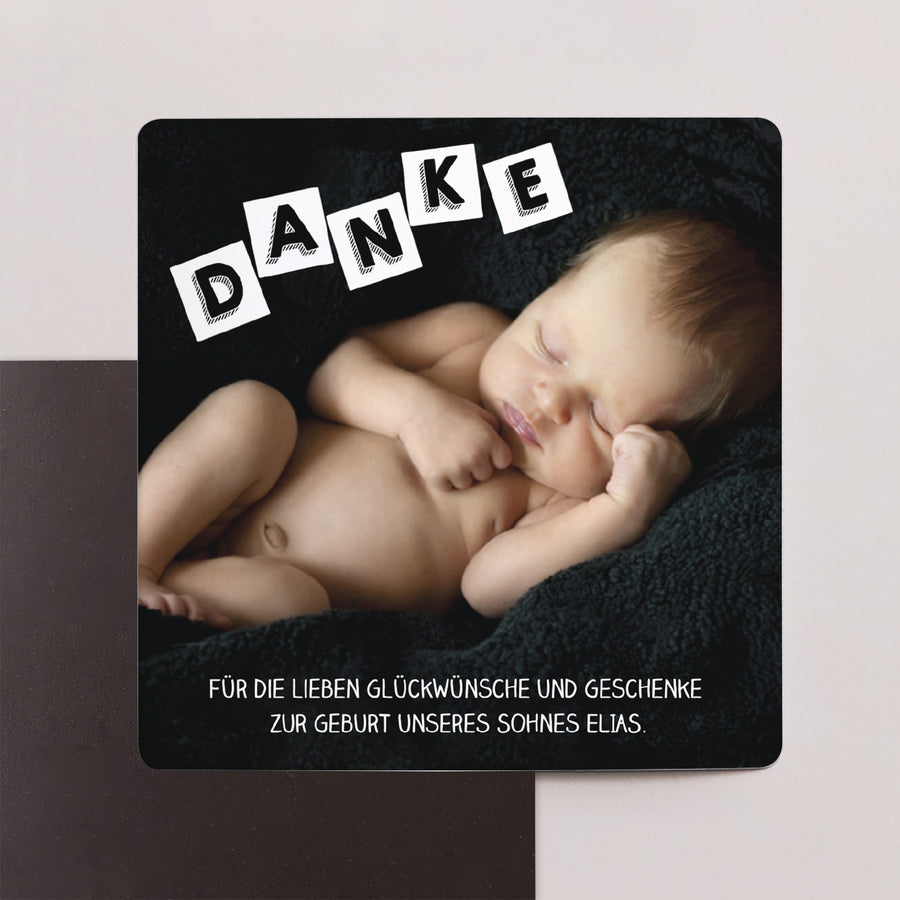 Dankeskarte Geburt Satz von 9, magnetisch. Baby Alphabet foto