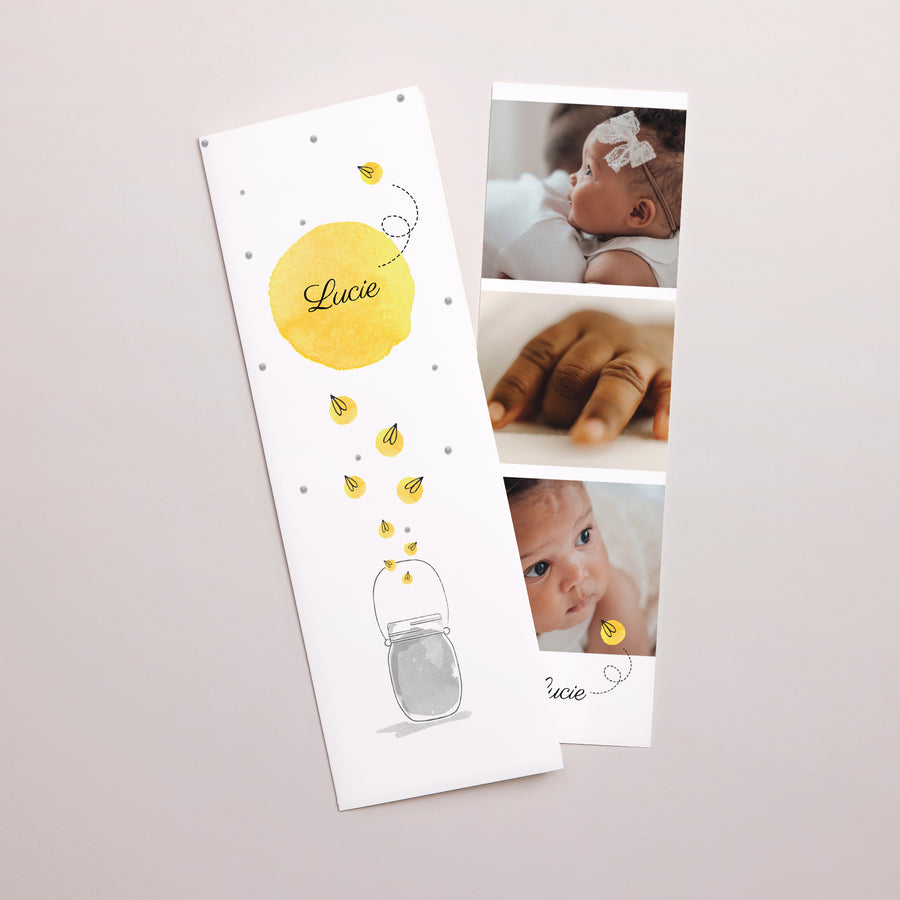Geburtskarte Fotoautomaten Lesezeichen Glühwürmchen lucy foto