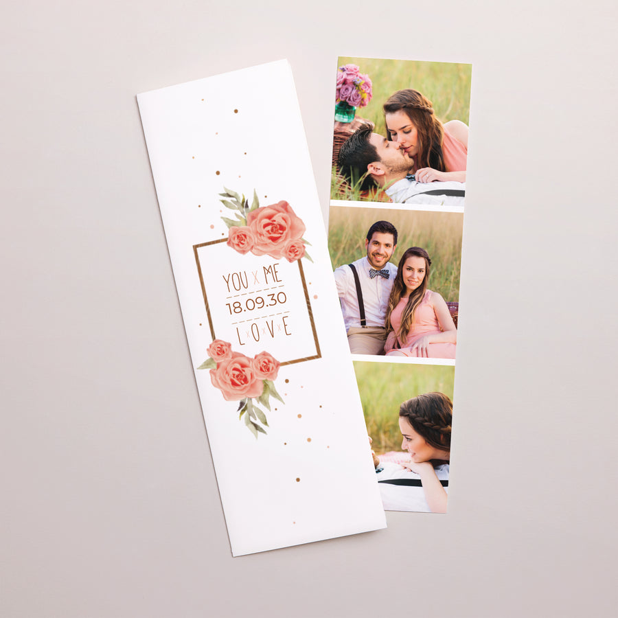 Hochzeitseinladung Fotoautomaten Lesezeichen Rose Chic & Holz foto