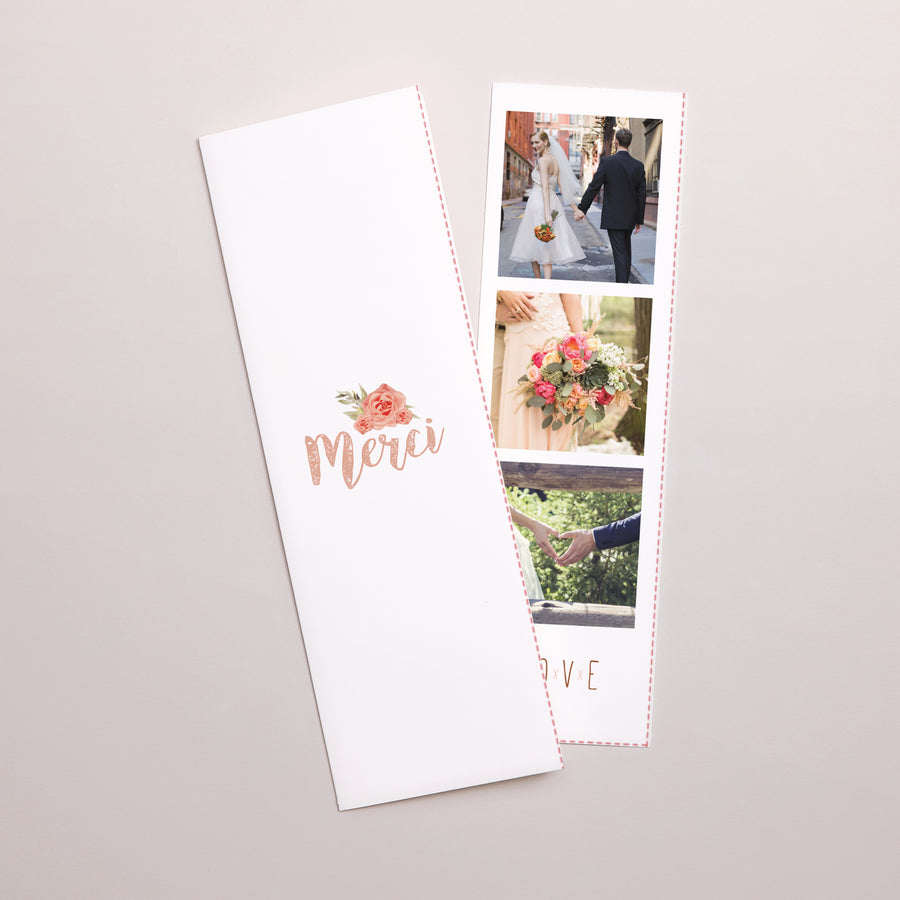 Dankeskarte Hochzeit Fotoautomaten Lesezeichen Rose Chic & Holz foto