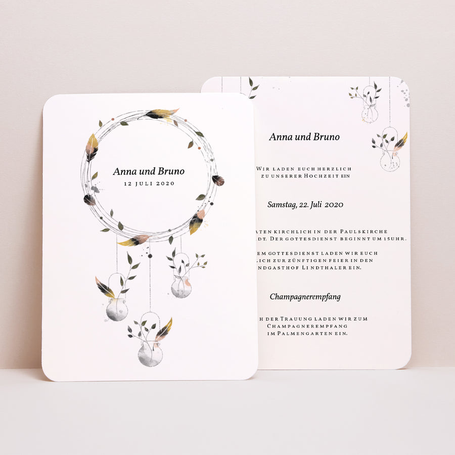 Hochzeitseinladung Porträt, abgerundete Kanten Traumfänger foto