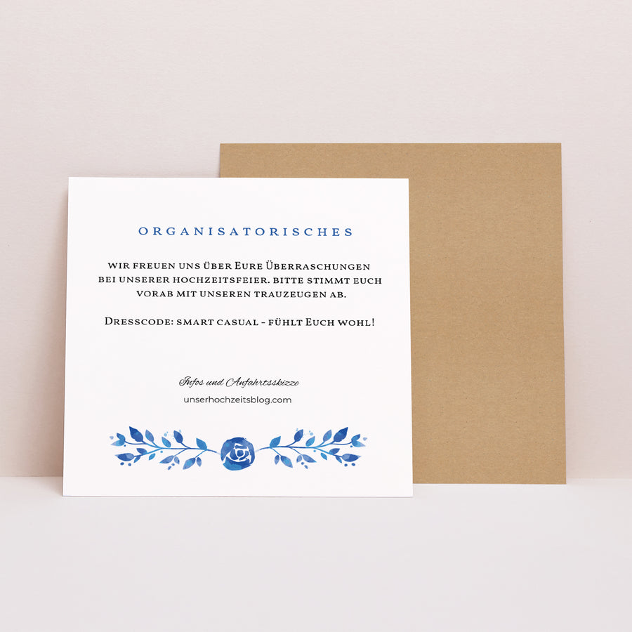 Beilegekarte Hochzeit Quadrat Sommerblau foto